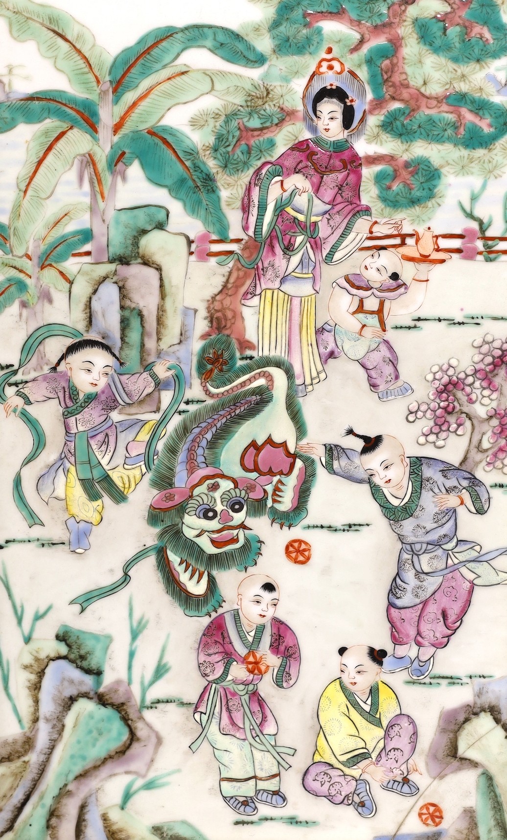A Chinese 20th century famille rose porcelain plaque, 42 x 26cm